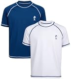 Picture of iXtreme Boys Swim Shirt - 2 Pack Rashguard UPF 50+ Quick Dry Rash Guard Short Sleeve for Infant Toddler & Big Boys (12M-18), Size 6, Navy/White