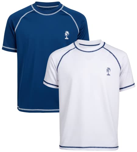 Ixtreme Boys’ Rash Guard Shirts – 2 Pack Upf 50+ Quick Dry Sand And Sun Protection Swim Shirts – Kids Swimwear T-Shirt (5-18), Size 10-12, Navy/White #TOP20