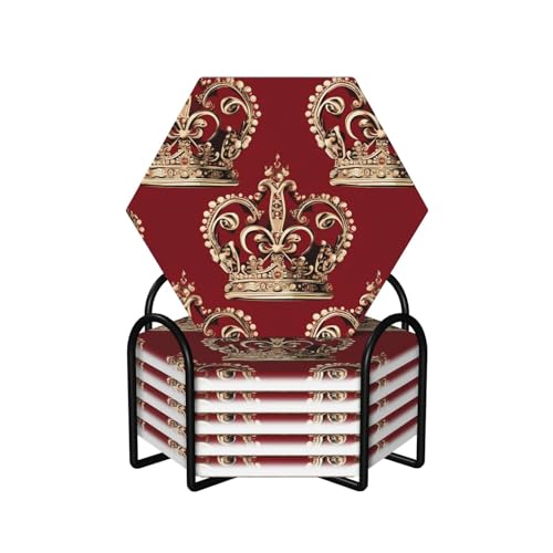 Dessous de verre céramique absorbant support table basse et déco couronne rouge