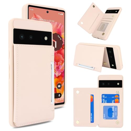 iCoverCase Compatible with Google Pixel 6 Case with Card Holder Wallet Phone Case for Women Men [RFID Blocking] PU Leather Protective Wallet Case for Pixel 6 (Beige)