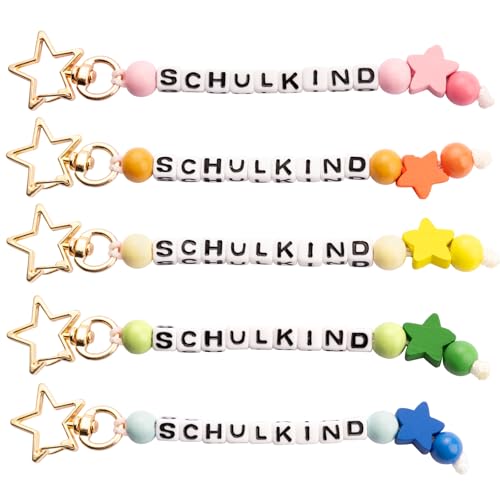 BOFUNX 5 Stücke Schulkind Schlüsselanhänger Sterne Schlüsselanhänger Schlüsselringe Mädchen Jungen Einschulung Schulanfang Geschenk Schultüte Füllung