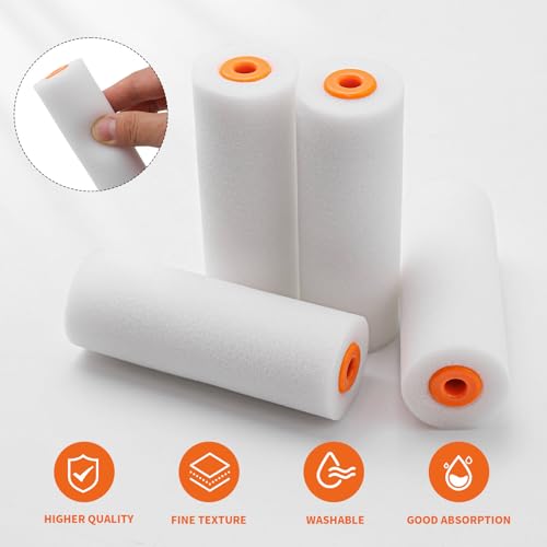 ZHIYUQL® 20 Stk Klein Farbroller Schaumstoff Set mit Farbrolle Bügel, Schaumwalze 10cm Lackierwalze Schaum Lackrollen 4 Zoll Lackierwalzen Mini Lackrolle für Möbel Malerei und Renovierung