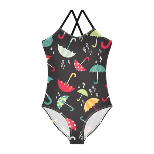 ZZKKO Colorful Bright Umbrellas Dark Girls Swimsuit One Piece Bathing Suit for Baby Girls' Swimwear 3-10T