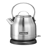 KitchenAid Bouilloire Électrique 1.25L, Ébullition Rapide, Arrêt Auto & Voyant LED, Bec Verseur Anti Gouttes, Filtre Anticalcaire Amovible, 1500W, Acier Inoxydable
