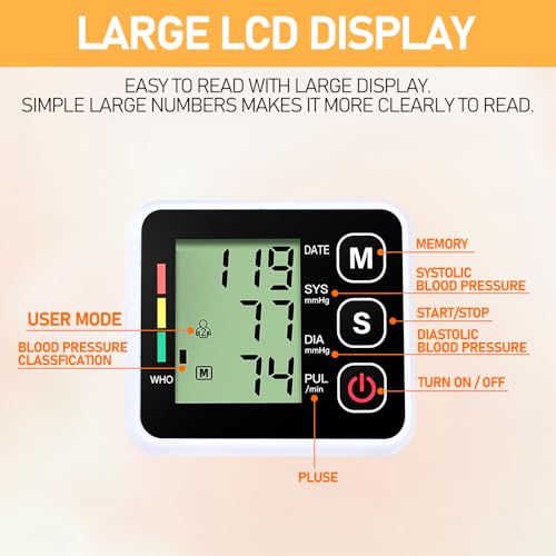 Automatisches Blutdruckmessgerät,Handgelenk Blutdruckmessgerät,Messgerät zur Überwachung des Blutdrucks, Aufbewahrungsbox,99 Messspeicherfunktion LCD-Bildschirm