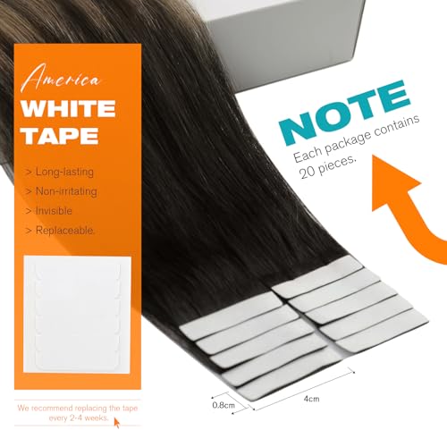 Sunny Hair Tape in Hair Extensions Real Human Hair Invisible Remy Hair Extensions Tape ins for Women Natural Black Ombre Dark Brown Balayage Ash Blonde 20 inch 20Pcs 50G by Sunny Hair - Image 3