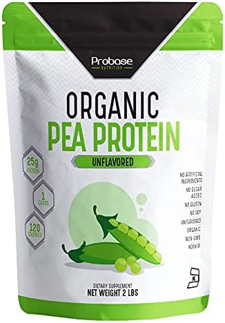 Probase Nutrition Organic Pea Protein Powder - Unflavored - Plant Based - Vegan - Unsweetened, No Added Sugar, Gluten and Soy Free, Paleo and Keto Friendly, 2 LBS