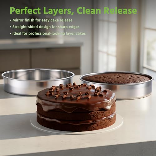 E-far 9 Inch Cake Pan Set of 3, Stainless Steel Round Cake Baking Pans, Non-Toxic & Healthy, Mirror Finish & Dishwasher Safe by E-far - Used condition - Image 4