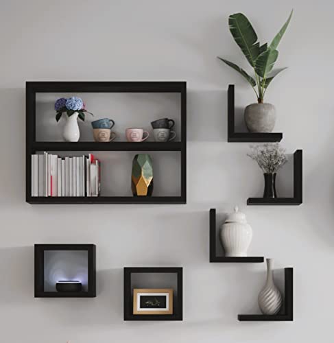 Kit Nicho Prateleira Para Quarto Sala Mdf Preto 7 Peças