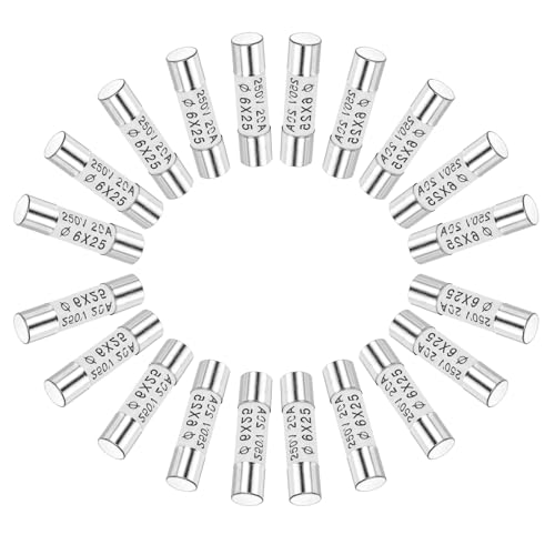 Image of sourcing map Ceramic Cartridge Fuses 20A 250V 6x25mm Ceramic Fuses Fast Blow Replacement for Amplifier Energy Saving Lamp Ballast 20pcs