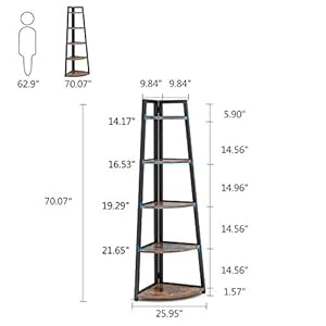 Tribesigns 70 inch Tall Corner Shelf 5 Tier Rustic Corner Bookshelf Bookcase Industrial Corner Ladder Shelf Plant Stand for Living Room Kitchen Home Office Brown