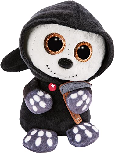NICI Original – Sanito la Parca Glubschis de Halloween 25 cm – Tierno Juguete con Ojos Grandes y Brillantes – Peluche Esponjoso, Color Negro/Blanco, (47549)