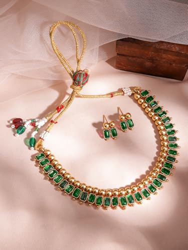 Image of Rubans Necklace Set Gold Plated Traditional Stylish Jewellery Gift for Women & Girls