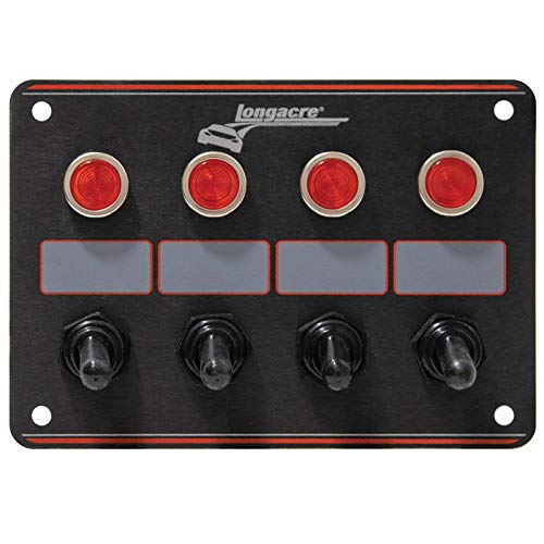 Longacre 52-44865 4 Switch Accessory Panel w/ 4 Pilot Lights, Black