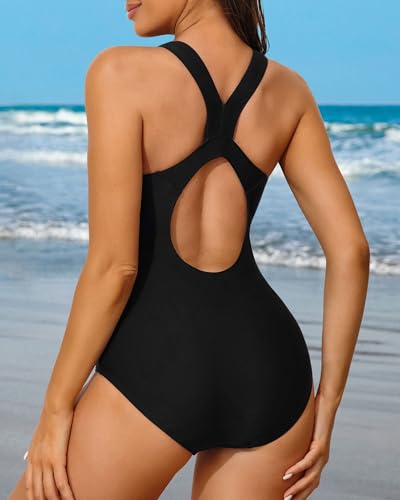 Charmo Women's Pro One Piece Swimsuit Women Athletic Swimming Bathing Suit S Black