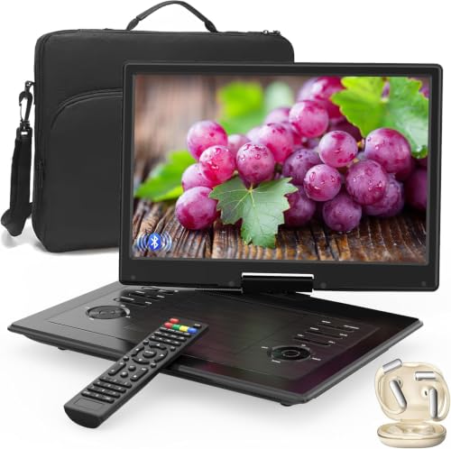 Image of 17.3 inch Portable DVD Player with Bluetooth Hadphones and Carrying Bag,15.4 inch Wide-Viewing-Angle HD Screen,6-Hours Rechargeable Battery,Car DVD Player for Kids,Support Bluetooth /HDMI in /AV /CD /VCD /DVD /USB
