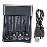 Ysyqkn Carregamento USB de Baterias, Alta Corrente, 4 Slots com Indicador, Recarga Rápida, Construção Robusta, Carregamento USB Rápido