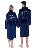 Jecery 2 Pcs Valentines His and Hers Robes for Couples Mr and Mrs Matching Robes for Wedding Engagement Bridal Shower Gifts(His/Her,Navy Blue)