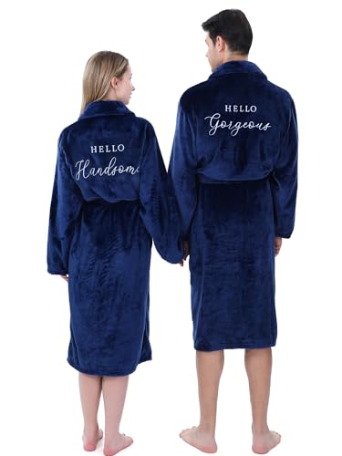 Jecery 2 Pcs Valentines His and Hers Robes for Couples Mr and Mrs Matching Robes for Wedding Engagement Bridal Shower Gifts(His/Her,Navy Blue)