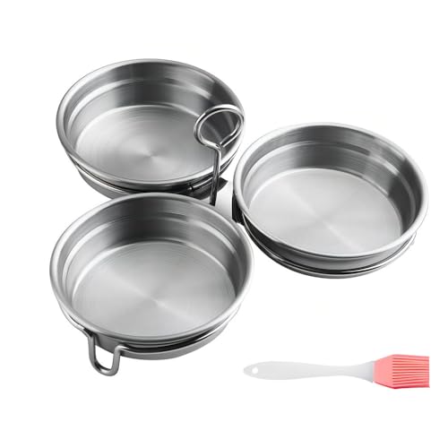 Egg Poacher,Stainless Steel 3 Cups Egg Boiler Maker With Oil Brush Round/Heart Shaped for Making Perfect Boiled Eggs