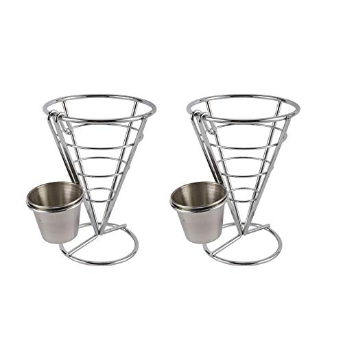 HYDDNice 2PCS French Fries Stand Basket with Sauce Dippers, French Fries Chips Holder Snack Stand for Home Parties, Backyard Picnics and Outdoor Events