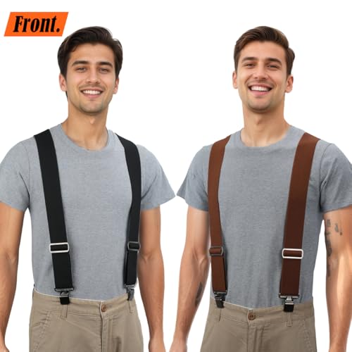 Image of WELKINLAND 2Inch Elastic Mens Suspenders, Heavy Duty Suspenders For Jeans
