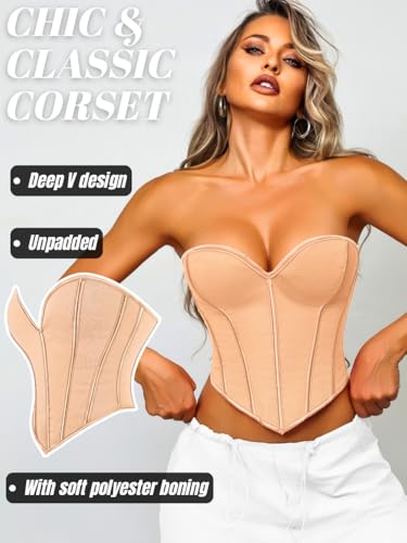 Image of ChiaoLezhee Heart Corset Top For Women, Sexy Concert Outfits Going Out, Strapless Crop Top, Overbust Bustier