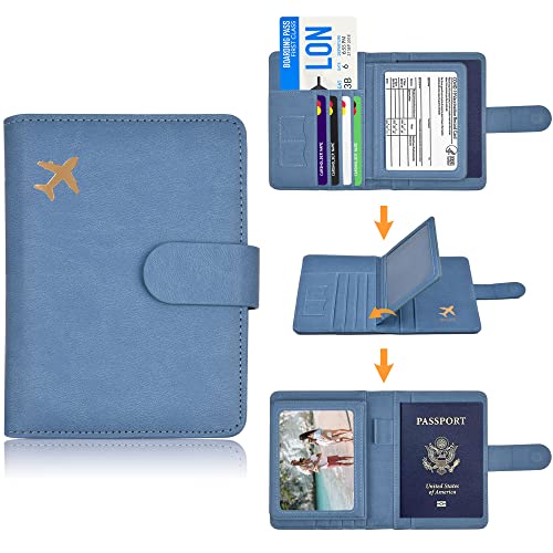 Doulove Passport And Vaccine Card Holder Combo Rfid Blocking, Upgraded Multi-Function Travel Wallet Passport Holder With Card Slot, Passport Cover For Women Men Blue #TOP1