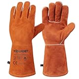 vclpower Welding Gloves Fire Heat Resistant 14IN Fireproof Leather for Welding Fire Pit Wood Stove Campfire Furnace BBQ Baking,Grill Oven Stick Mig Tig Gear Gift for Man L