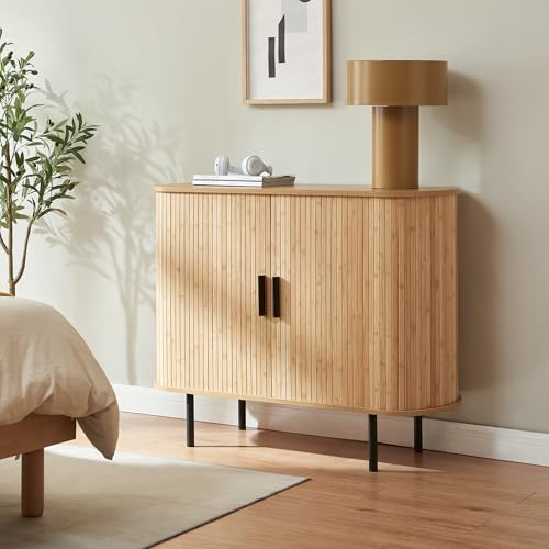 [en.casa] Meuble d'Appoint Tvedestrand Armoire de Chaussures 100 x 40 x 80 cm Meuble de Rangement avec 2 Portes Coulissantes et 3 Compartiments Cuisine Séjour...