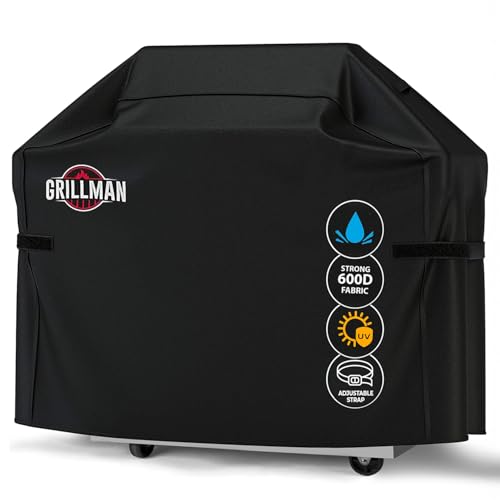 Grillman Grill Cover, Gas BBQ Cover fits Weber BBQ, Brinkmann, Char Broil, Outback - Large Barbecue Covers Waterproof, Heavy Duty, Windproof, Rip-Proof and UV Resistant (163L x 61W x 122H cm, Black)