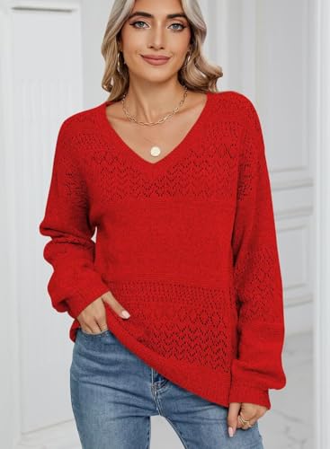 Image of JOCAFIYE Womens Sweaters Casual Long Sleeve V Neck Pullover Sweater Tops