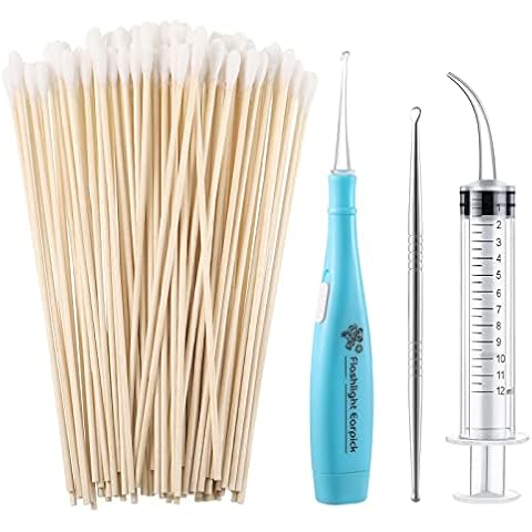 Tonsil Stone Removal Set, Includes 1 Stainless Steel Tonsil Stone Removal Tool, 1 Tonsil Stone Remover with LED Light, 100 Long Swabs and 1 Curved Irrigator Syringe to Get Rid of Bad Breath Cover