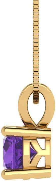 Clara Pucci 14K Yellow Gold Plated Solitaire 16" Box-Chain Necklace - Sterling Silver 0.5ct Round Cut Amethyst Pendant - Image 3