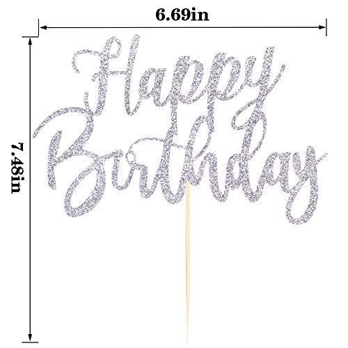 Yuinyo Handmade Glitter Happy Birthday Cake Topper, Happy Birthday Cake Bunting Decor,Birthday Party Decoration Supplies (Silver) #TOP4
