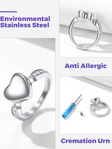 Image of Richsteel Stainless Steel Heart /Claddagh Cremation Urn Ring for Ashes for Women Waterproof Locket Rings Memorial Jewelry(with Gift Box)