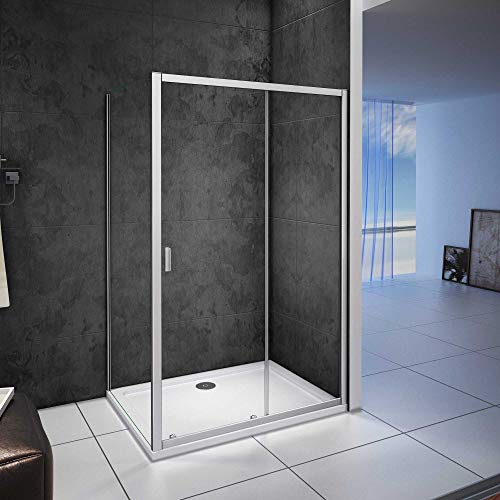 Mampara de ducha cuadrada esquina,frontal 2 hojas correderas + panel fijo lateral Cristal Templado 5mm, 1000X800X1850mm