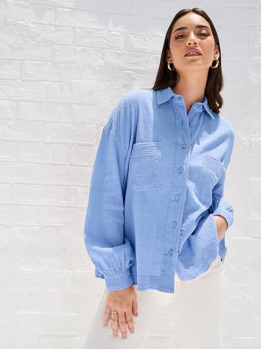 Image of Styli Women Drop Shoulder Crepe Oversized Shirt | Stylish Casual Shirt for Women | Comfortable Tops | Perfect for Office, Travel & Daily Outfits