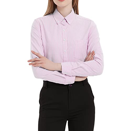 Button Up Shirt Women Long Sleeve Oxford Shirt Classic-Fit Cotton Work Blouse Wrinkle Resistant