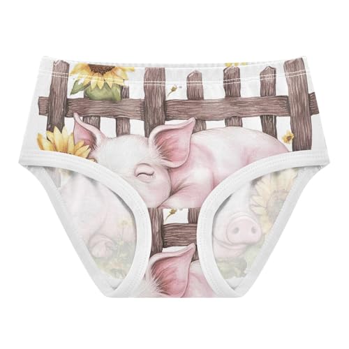 Underwear Girls, Cute Pig Laying Sunflowers Toddler Girl Briefs, Girls Cotton Underwear, 2T–8 Years