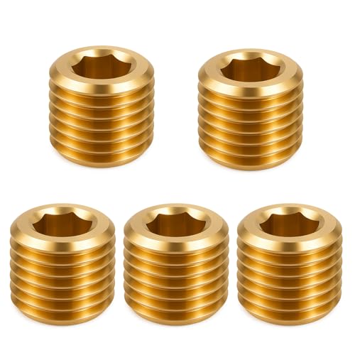 5 PCS 1/4" NPT Male Pipe Plug Fitting Set Brass Hex Counter Sunk PlugS for Pipe Ends, Internal Hex Socket Thread Plug Kit