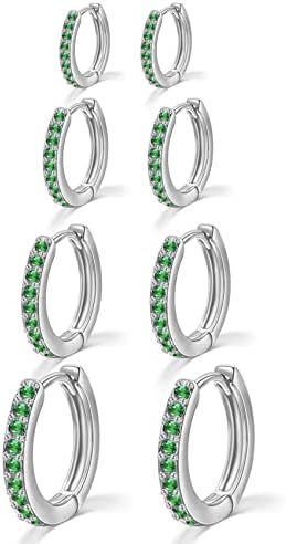 Silver Hoops Earrings for Women S925 Sterling Silver Small Hoop Earrings with Cubic Zirconia Huggie Silver Sleeper Earrings for Women Girls Jewelry Gift 3Pairs PABBEU