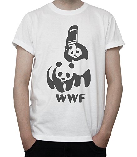 WWF Logo Panda Wrestling Funny Graphic Mens T-Shirt Medium