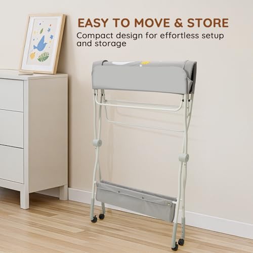 Lilian&Gema Portable Baby Changing Table with Wheels, 3-Level Adjustable Heights Folding Diaper Changing Station with Nursery Organizer&Large Storage Racks for Newborns&Infants - Thumbnail 7