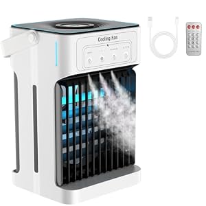 Mobile Klimaanlage,Mini Luftkühler mit Wasserkühlung und 1100ML Wassertank, 3 Luftgeschwindigkeiten & 3 Kühlnebel, 2-8H Timer & 7 LED Mobiles Klimagerät für zimmer,Wohnungen und Büro