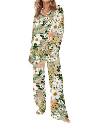 Image of SHESHOW Satin Pajamas for Women Set Long Sleeve Button Down Sleepwear 2 Piece Nightwear Women Pjs Sets Size XS-XXL