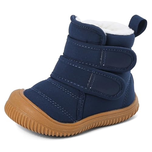 MASOCIO Baby Shoes Boys Girls Winter Snow Boots Infant Toddler Kids Warm Fleece Lined Furry Fluffy Booties Slippers First Walking Size 7 UK Child Navy Blue