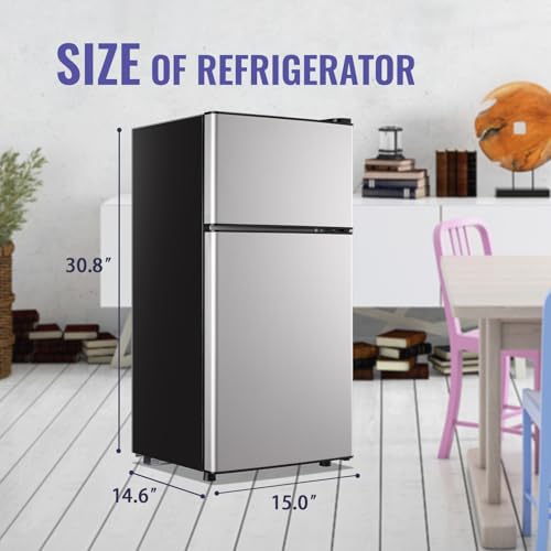 DEMULLER 2.4 Cu.Ft Refrigerator with Freezer Double Door Fridge Removable Plastic Shelves Ideal for Home, Office,Dormitory Silver