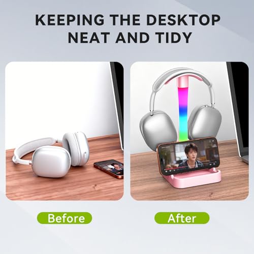 Tascaquin Headphone Stand with Charger,Gaming Headset stand with RGB Light Mode,For Airpod Max Stand,Desk Lamp,Phone Holder,Tablet Holder,desktop organizer,Gifts for Gamers & Music Lover (Pink) by Tascaquin - Image 6