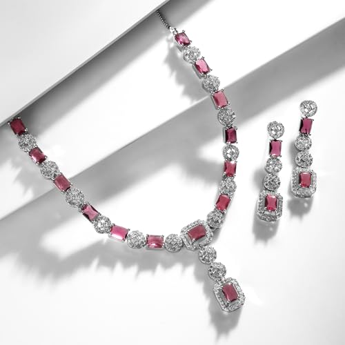 Image of Rubans American Diamond Zirconia Necklace Set Stylish Jewellery Gift for Women & Girls